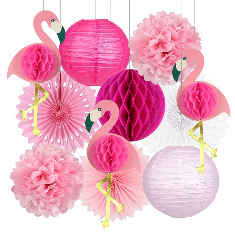 zilue Tropical Party Decorations Pink Flamingo Party Supplies Pom Poms Flowers Tissue Paper Fan Paper Lanterns for Hawaiian Summer Beach Luau Party - Image 1